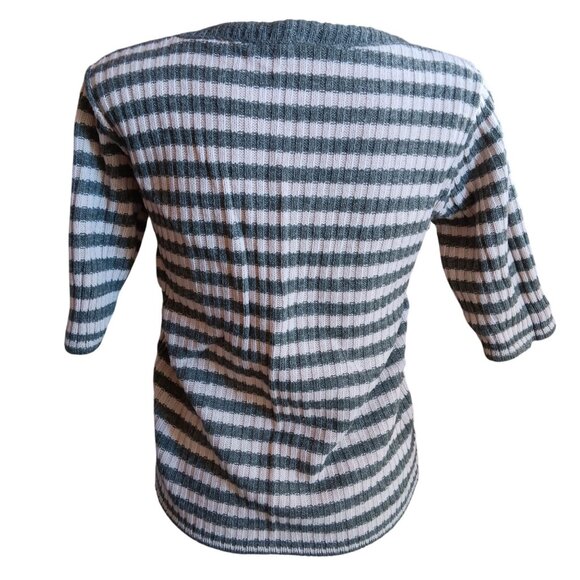Vintage Women's Medium T-shirt 1960's Mod Striped Knit Short Sleeve Sweater - Picture 5 of 7